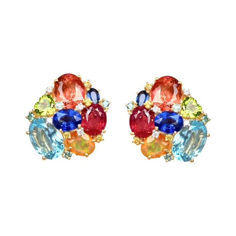 Mixed Gemstone Yellow Gold Markley Earrings
