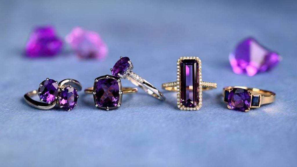 Collection of cocktail Amethyst Rings