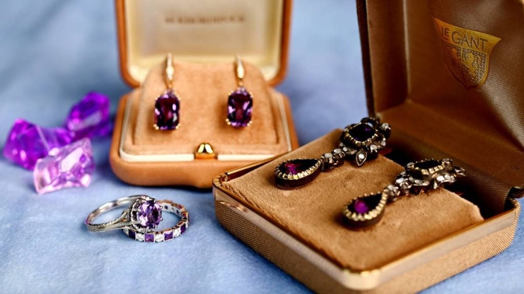 February Amethyst Earrings and Amethyst Rings