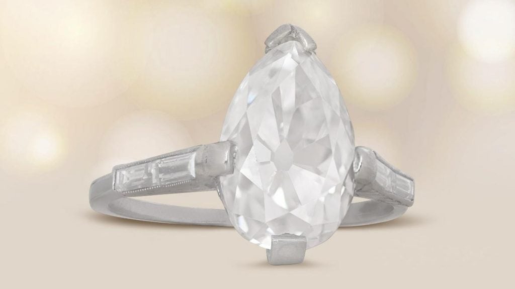 Art Deco GIA 4.06ct Pear Diamond Perkasie Ring