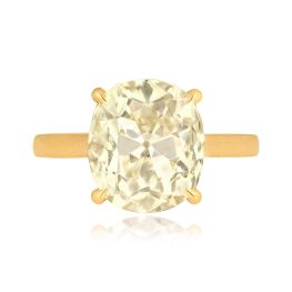 5.24 carat top light yellow cushion cut diamond yellow gold Vilonia Ring 12301 TV