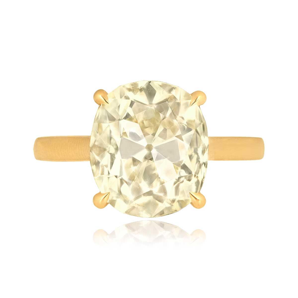 Stacked from 30 images. Method=C (S=1) 5.24 carat top light yellow cushion cut diamond yellow gold Vilonia Ring 12301 TV
