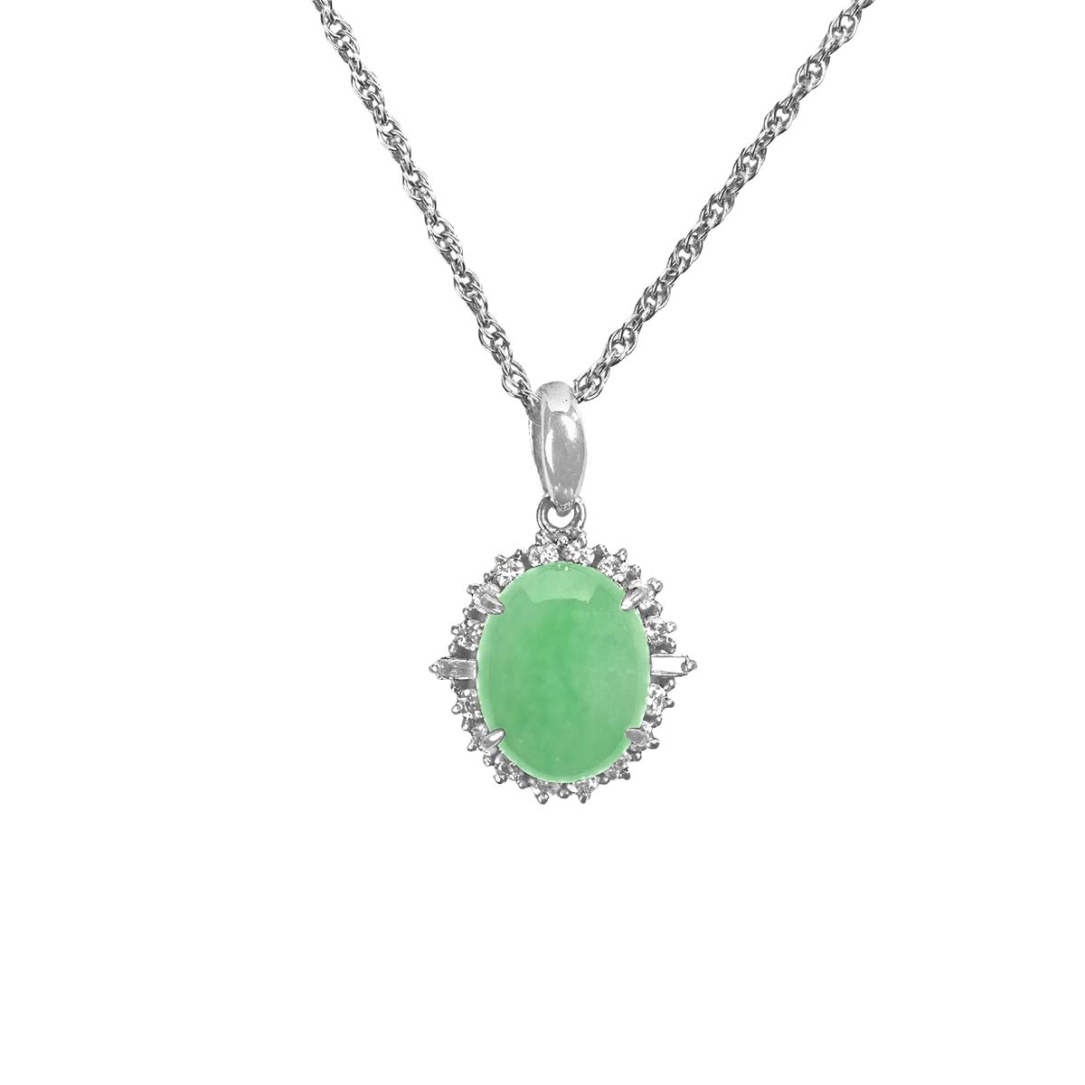 Stacked from 6 images. Method=C (S=1) 3.62 carat cabochon oval jade center stone platinum Skidmore Pendant 16259 TV