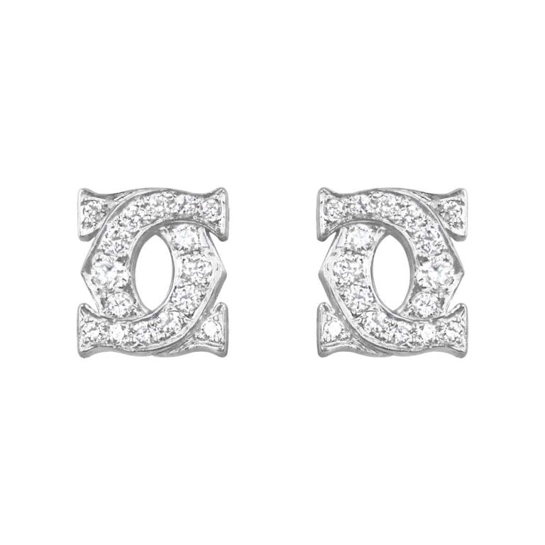 Cartier 2C 18k White Gold Diamond Earrings