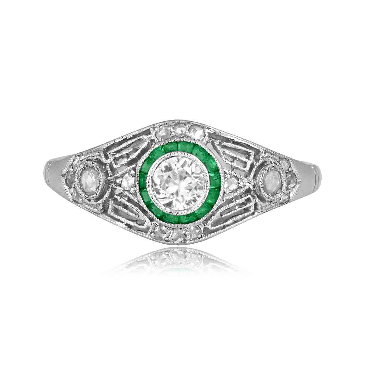 Stacked from 22 images. Method=C (S=1) Art Deco 0.20 carat old European cut diamond platinum filigree Faunce Ring 16281 TV