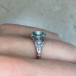 Side Finger View Bezel-Set Diamond with Emerald Halo f4 16281