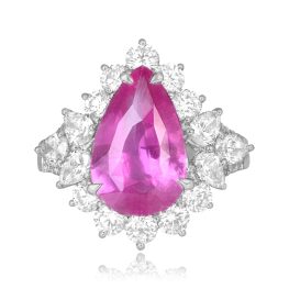 4.50 carat pear shaped pink sapphire white gold diamond cluster Longmont Ring ASHI101 TV