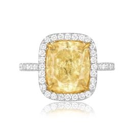 5.01 carat fancy light yellow cushion cut diamond Caineville Ring J1201 TV
