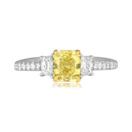 1.41 carat radiant cut fancy intense yellow diamond platinum Lanfair Ring J224 TV