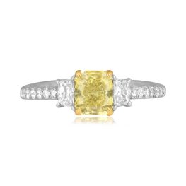 1.41 carat radiant cut fancy intense yellow diamond platinum Lanfair Ring J224 TV
