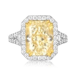 5.75ct radiant cut top light yellow diamond halo Jenera Ring J3161 TV