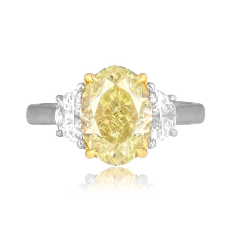 3.06ct GIA Oval Cut Fancy Yellow Diamond Barnwell Ring