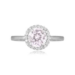 0.97ct round cut kunzite diamond halo white gold Halstad Ring 16338 TV