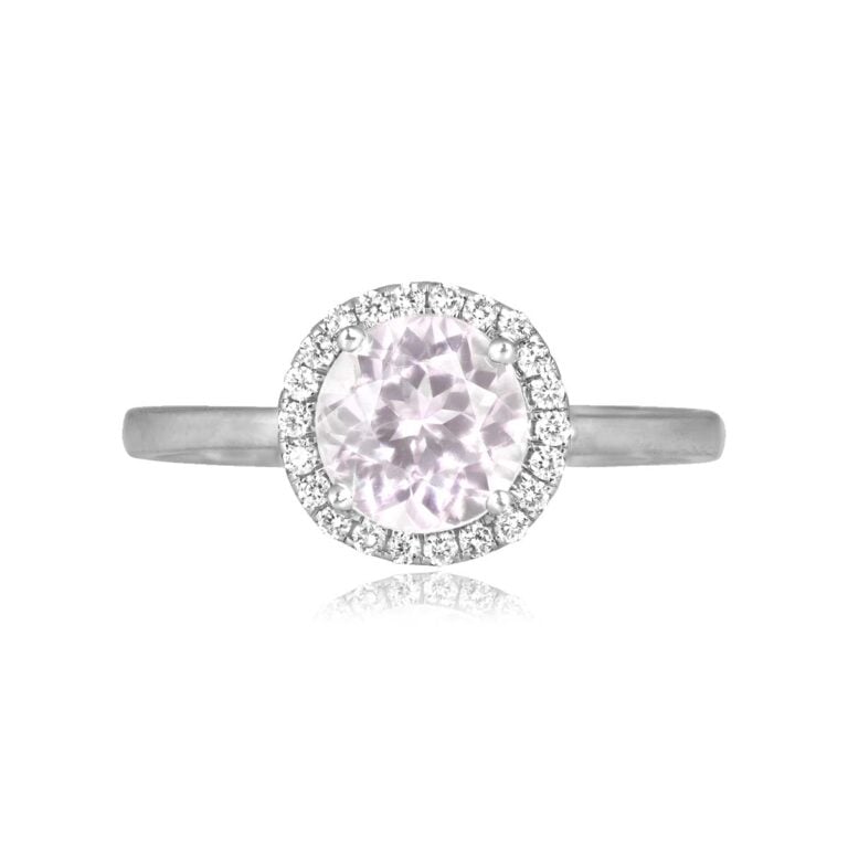 0.97ct Kunzite and Diamond Halo Halstad Ring