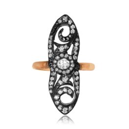 Victorian era Diamond elongated silver on gold Redington Ring 16219 TV