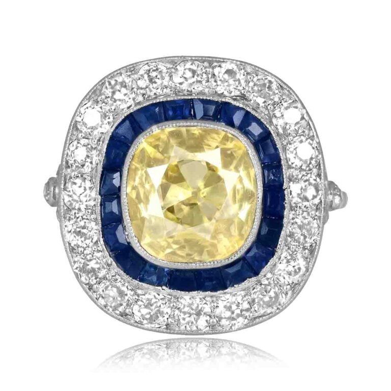 Art Deco GIA 2.02ct Fancy Yellow Diamond Riverton Ring, Circa 1920