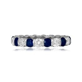 vintage diamond and sapphire platinum wedding band Tiffany Band 16308 TV