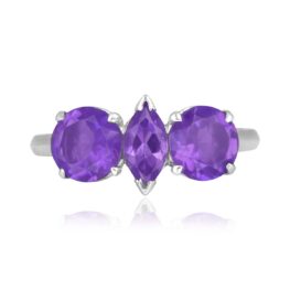 Vintage marquise and round cut amethyst three stone Carleton Ring 16329 TV