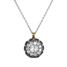 Victorian Era 0.70 old mine cut Diamond Cluster Sorrell Necklace 16340 TV