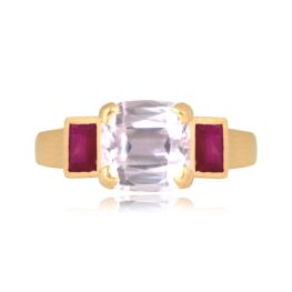 2.02 carat cushion cut kunzite gold and ruby Scoville Ring 16347 TV