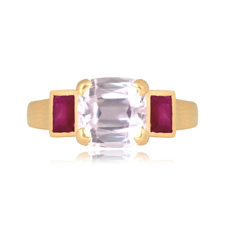 2.02ct Cushion Cut Kunzite and Ruby Scoville Ring
