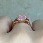 Prong-Set Kunzite with Ruby Accents on 18k yellow gold shank f3 16347