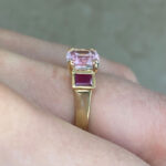 Side Finger View Vintage Three-Stone Gemstone Ring f4 16347