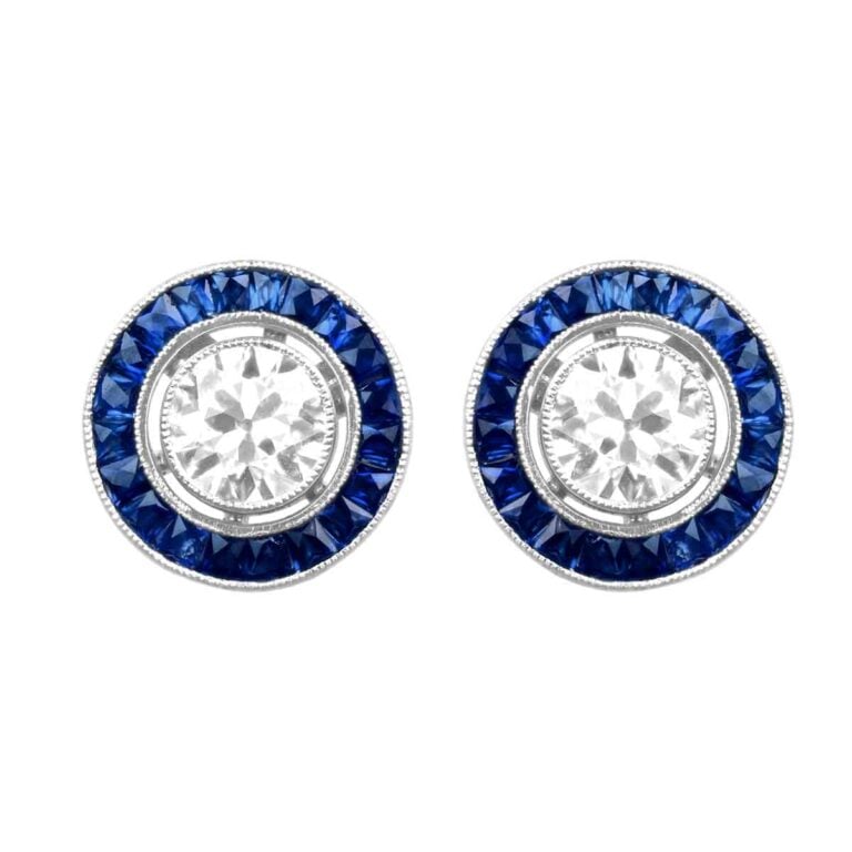 Diamond and Sapphire Halo Elvaston Earrings