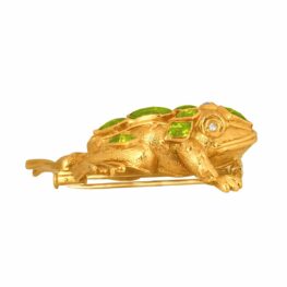 Vintage mix cut Peridot and Diamond Frog Durango Brooch MD603 SV