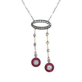 Victorian old European and rose cut diamond and ruby Colora Necklace MD610 TV