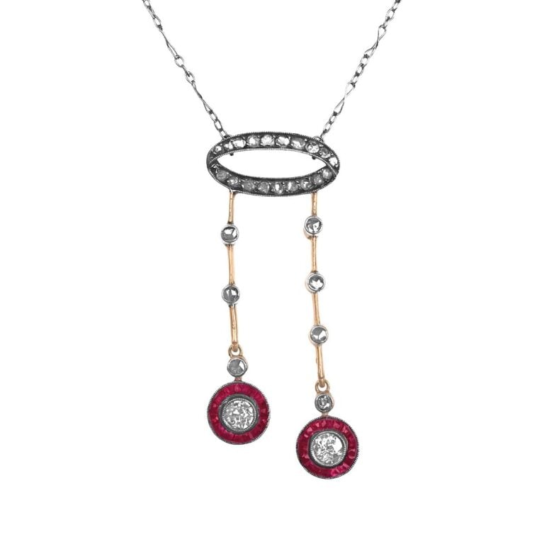 Victorian Era Diamond and Ruby Colora Necklace, Circa 1880