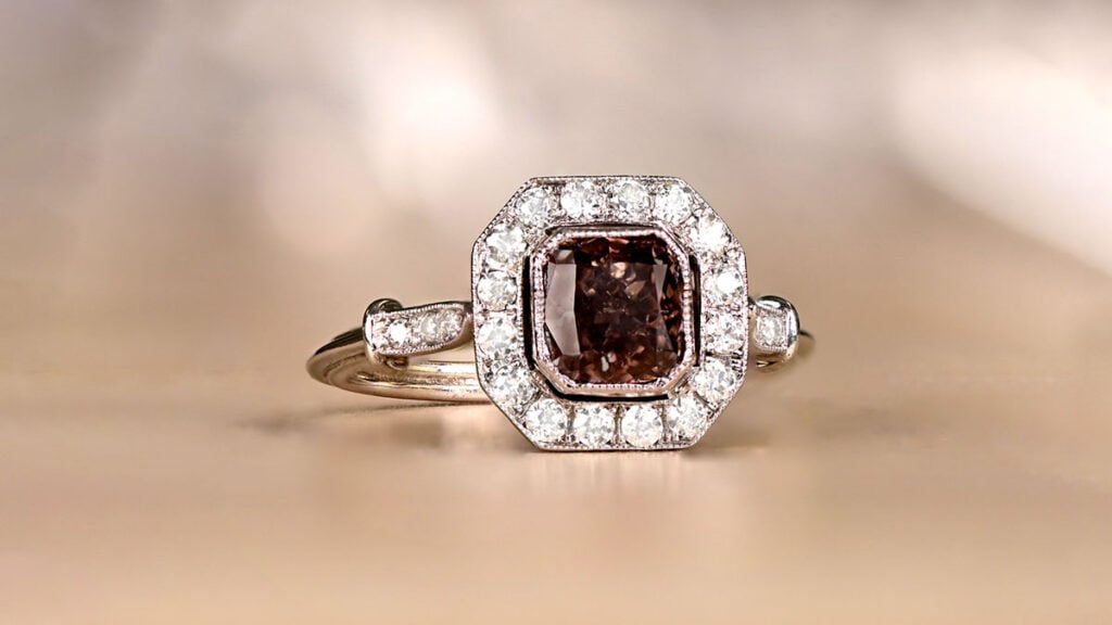 11767 Fancy Dark Brown Cushion Cut Diamond Halo Ring