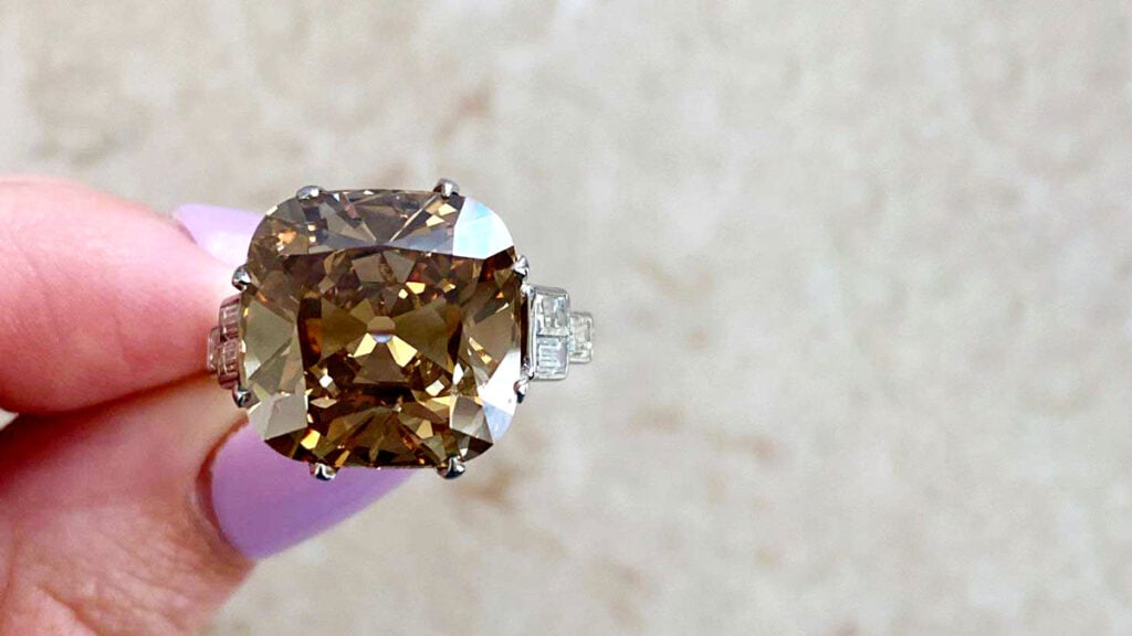 13 Carat Fancy Dark Yellowish Brown Diamond Ring