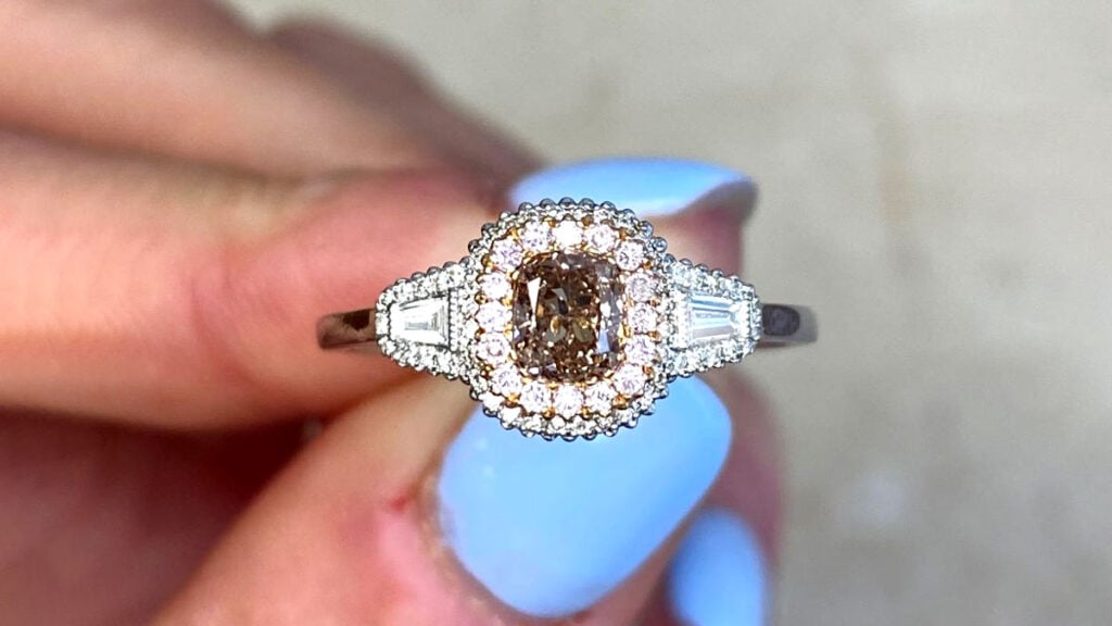 14106 Fancy Yellow Brown Diamond with Double Halo Ring