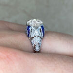 Side Finger View Old European Cut Diamond And Sapphire Vicco Ring f4 16276