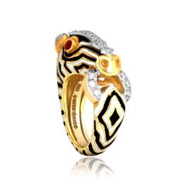 David Webb zebra ring diamond ruby and enamel detailing Ring 16314 TSV