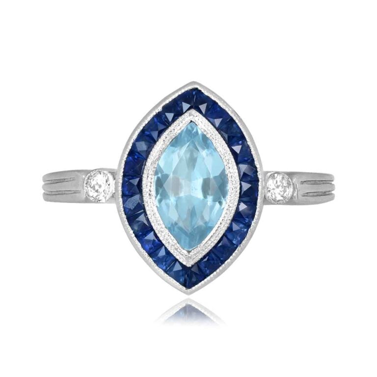 Marquise Cut Aquamarine and Sapphire Dongola Ring