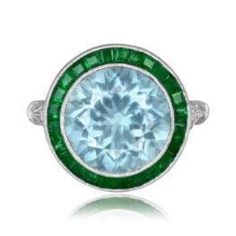 5.37ct old European cut aquamarine platinum emerald halo Eversole Ring 16363 TV