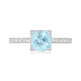 0.91 carat cushion cut aquamarine and diamond accent Cobhill Ring 16364 TV