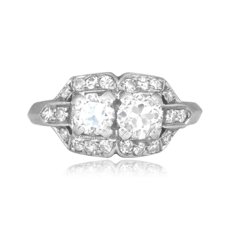 Old European Cut Diamond Two Stone Whitewood Ring