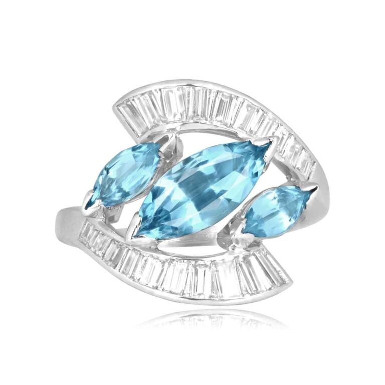 Vintage Three-Stone Aquamarine Beechville Ring, Circa 1950