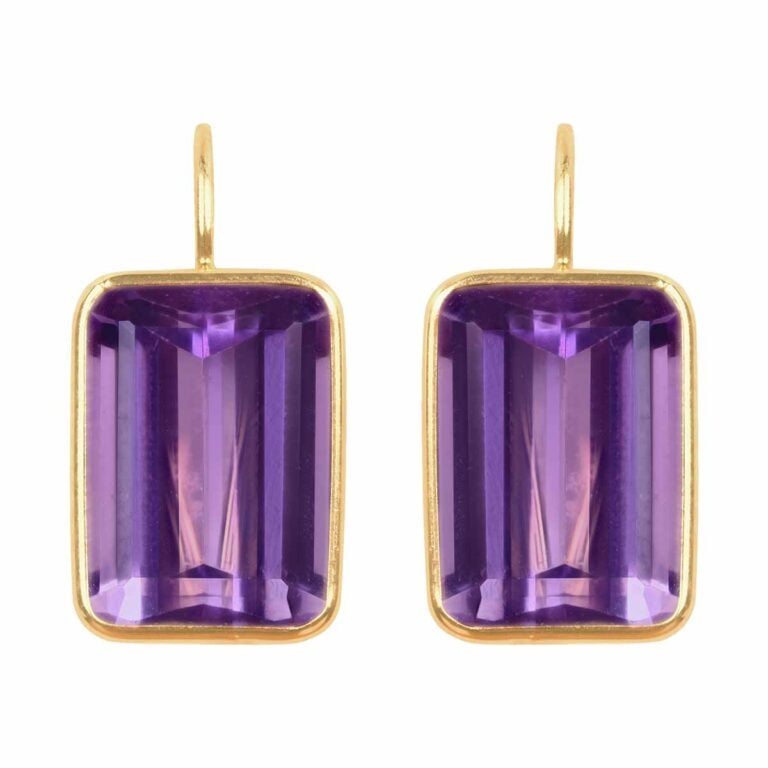 Yellow Gold Emerald Cut Amethyst Newell Earrings