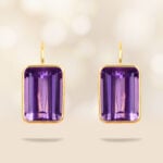 Yellow Gold Emerald Cut Amethyst Newell Earrings 16370 Artistic