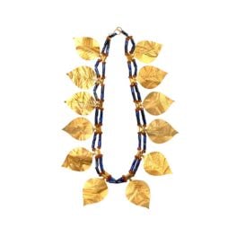 Vintage Archaeological Revival yellow gold leaf Langston Necklace 16382 TV2