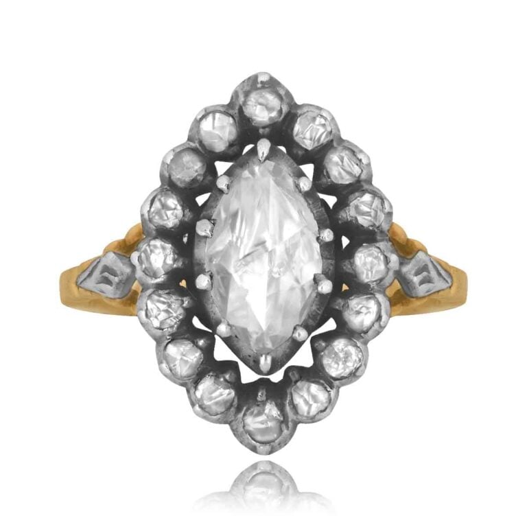 Georgian Marquise Diamond Halo Dresden Ring, Circa 1810