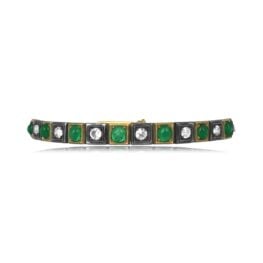 Victorian era Russian diamond and emerald silver on gold Perkins Bracelet 16384 TV