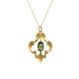 Art Nouveau Tourmaline seed pearl yellow gold Cleora Pendant 16388 BV