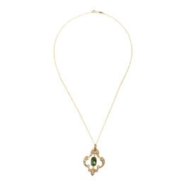 Antique Art Nouveau cushion cut tourmaline and pearl Cleora Pendant 16388
