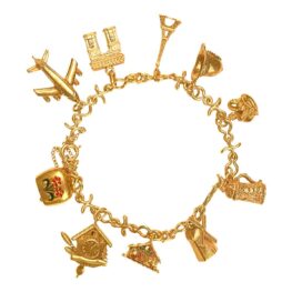 vintage 1940s 14 karat yellow gold charm bracelet Plainview Bracelet 16401 TV