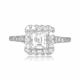 0.75 carat antique carre cut diamond platinum halo Covington Ring 16403 TV